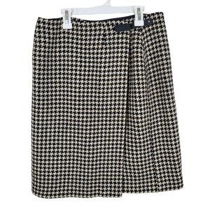 Lauren Ralph Lauren Black/Cream Houndstooth Wool Wrap Skirt 10